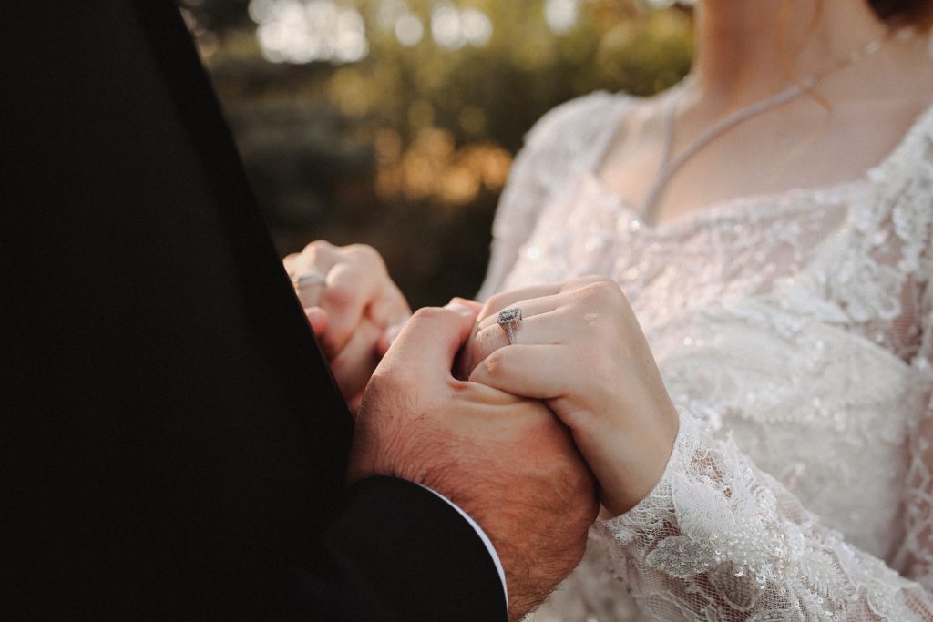 Close-Up Wedding Couple Bride Groom Holding Hands