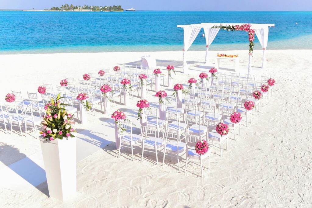 A beach wedding ceremony setting